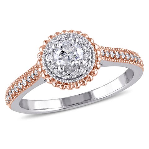 Diamond Halo Engagement Ring 10k Two-Tone