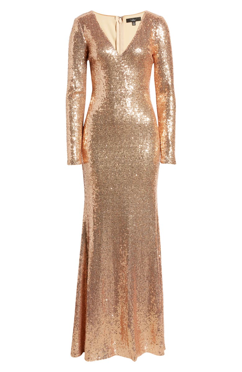 Lulus Capture the Moon Sequin Long Sleeve Dress, Alternate, color, 