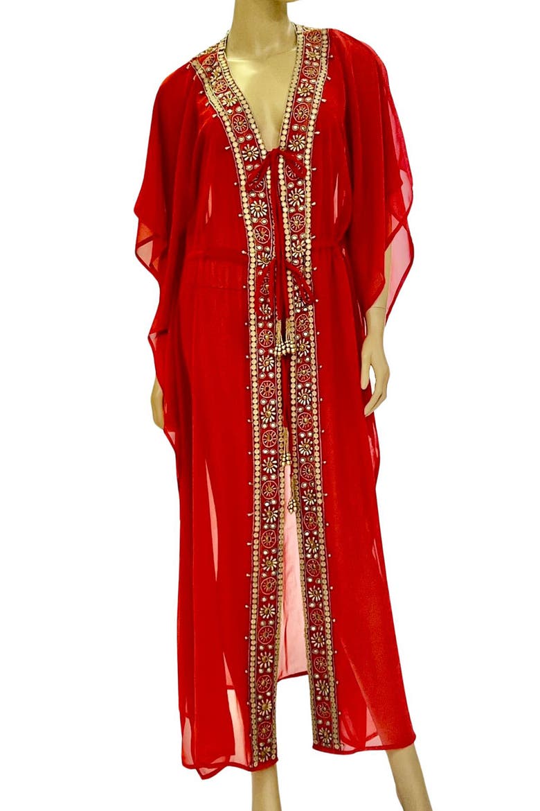 Plunge Neck Duster, Main, color, RED