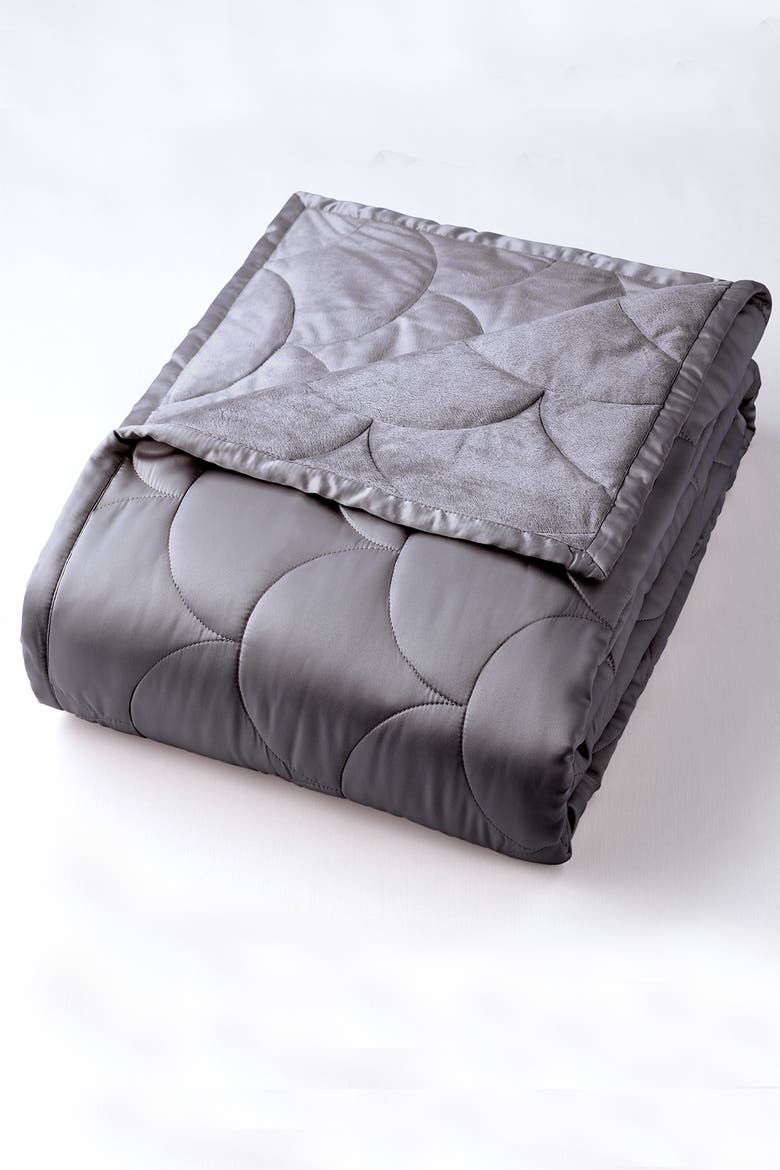 Nikki Chu Queen Velvet/Satin Reversible Blanket - Charcoal, Main, color, CHARCOAL