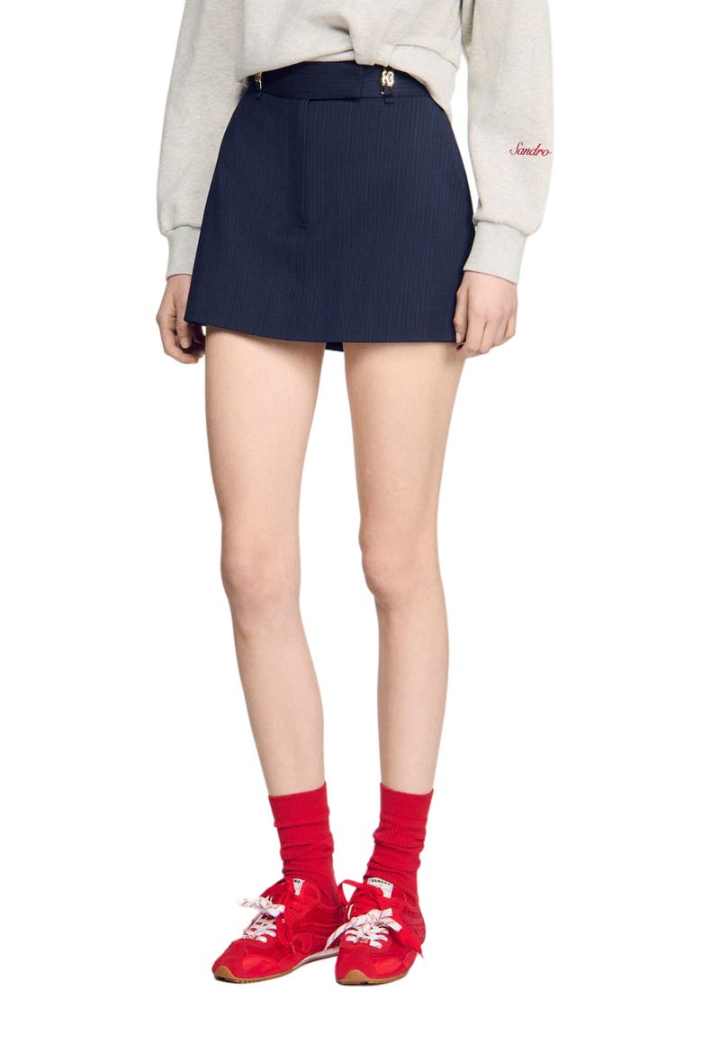 Striped wool skort, Alternate, color, Navy blue