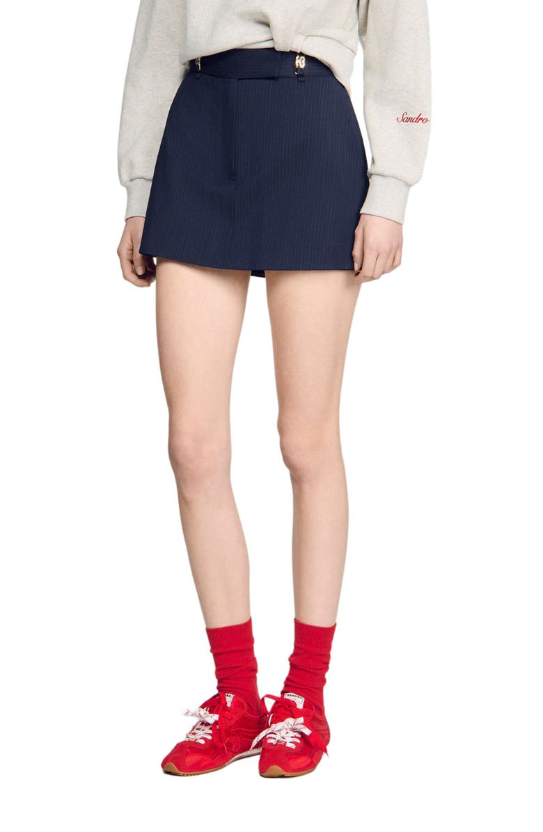 SANDRO Striped wool skort, Alternate, color, Navy Blue