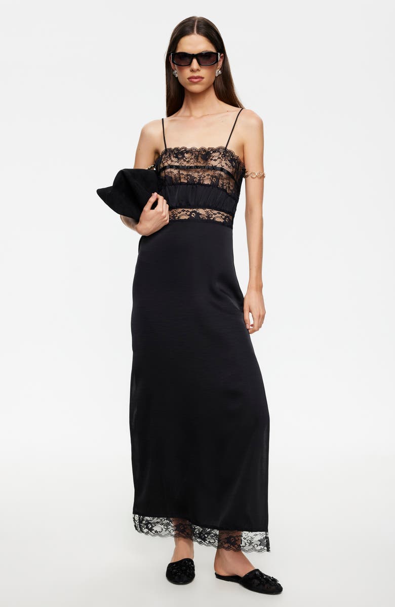 LIONESS She Lace Detail Maxi Dress, Alternate, color, Noir