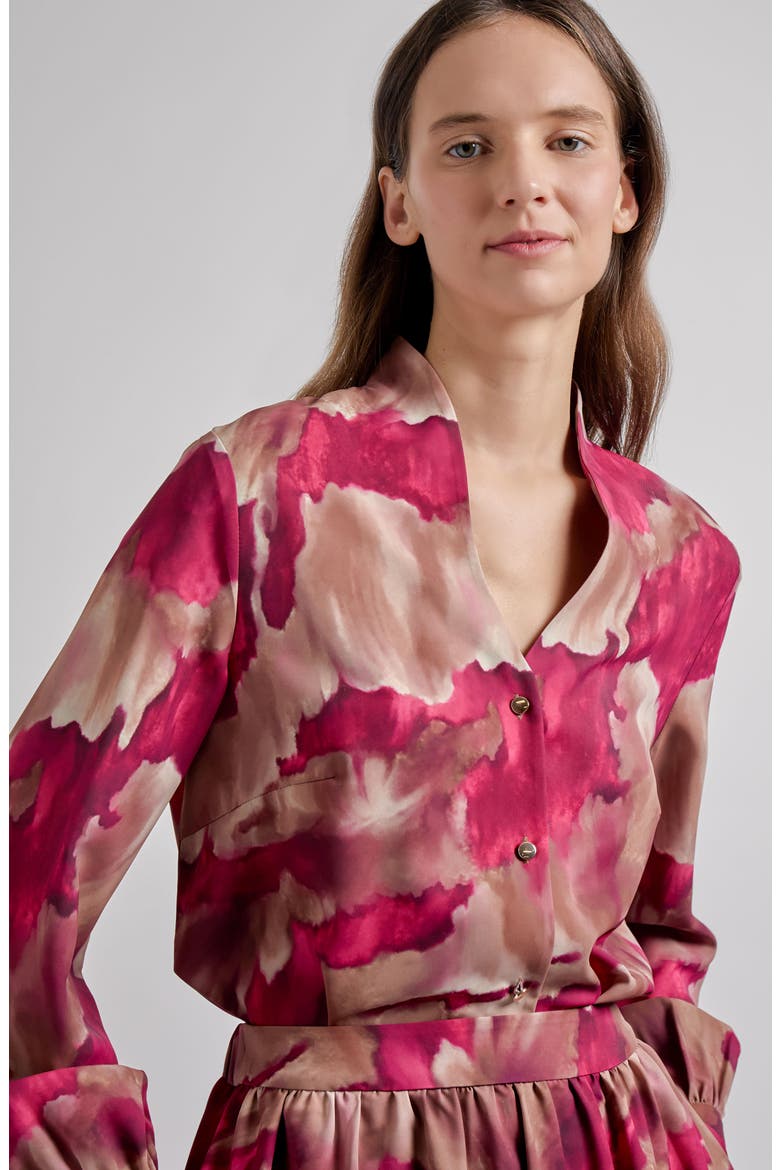 Watercolor Print Top, Alternate, color, PINK FLASH / ROSEBUD