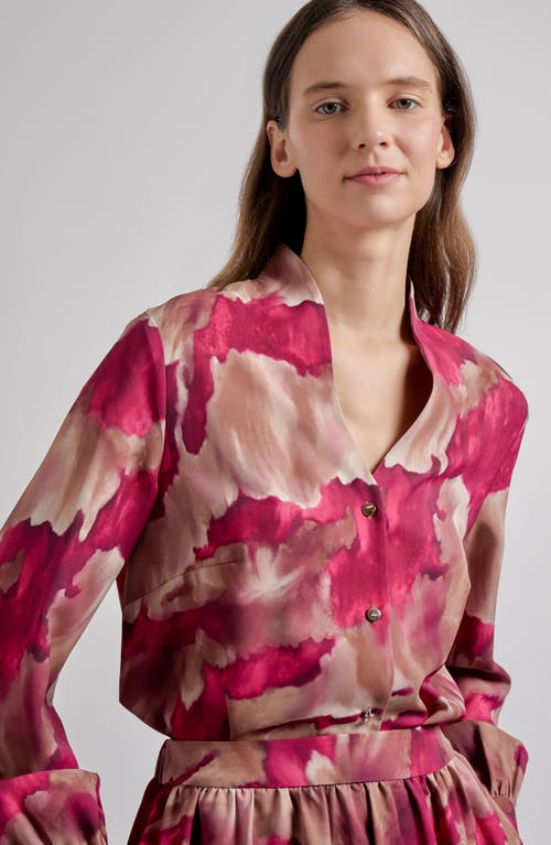 Misook Watercolor Print Top In Pink Flash/multi