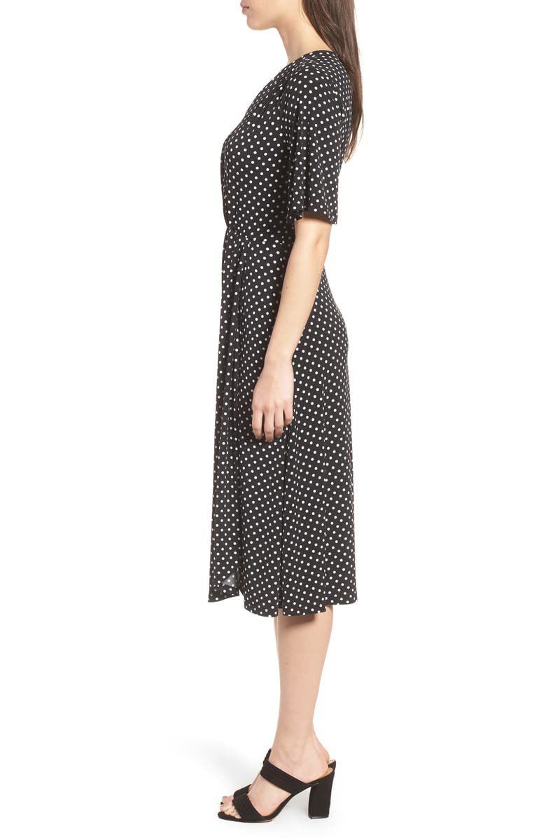 Chaus Flutter Sleeve Polka Dot Dress, Alternate, color, 