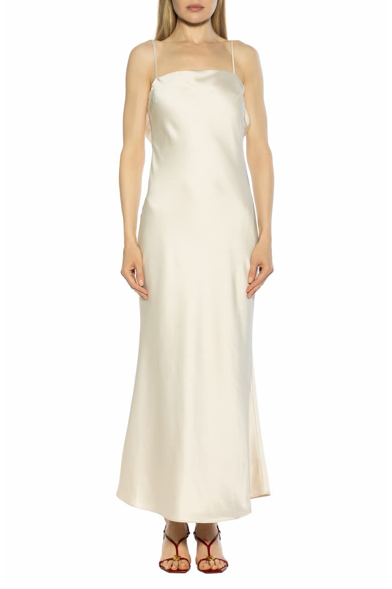 Slo Draped Open Back Satin Maxi Dress, Main, color, BEIGE