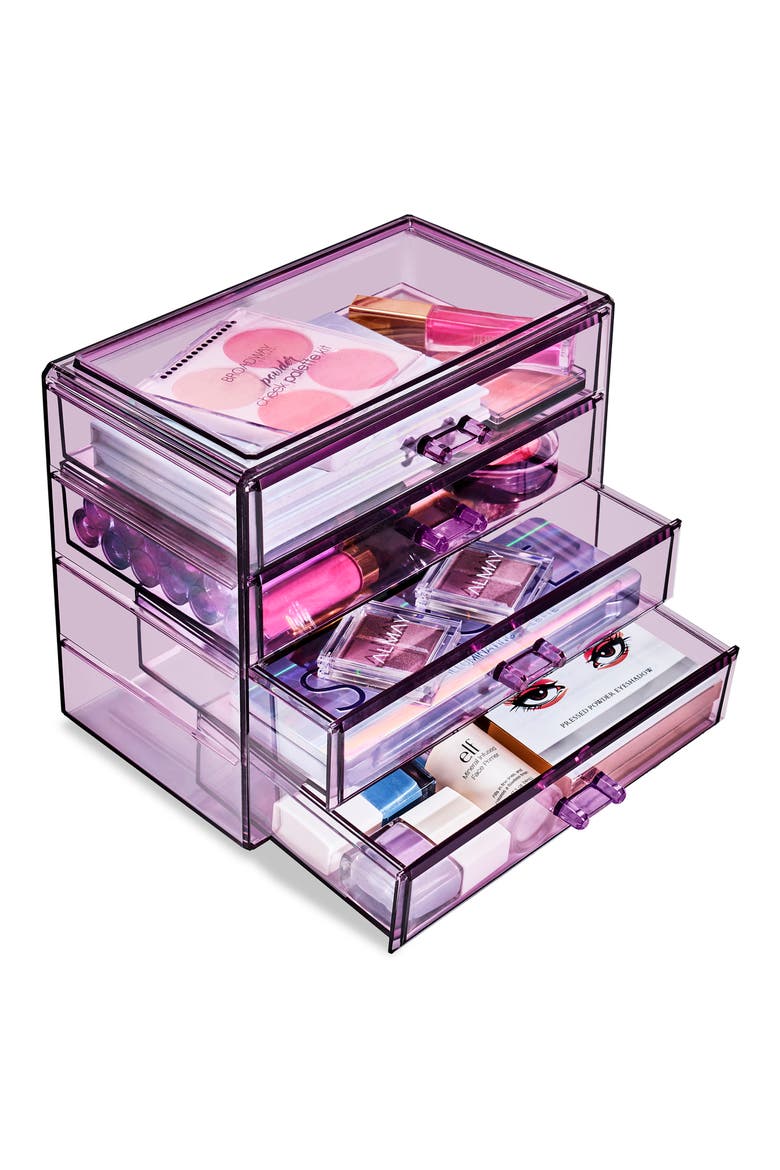 Acrylic 4 Drawer Cosmetics Makeup & Jewelry Storage Case Display, Alternate, color, PURPLE