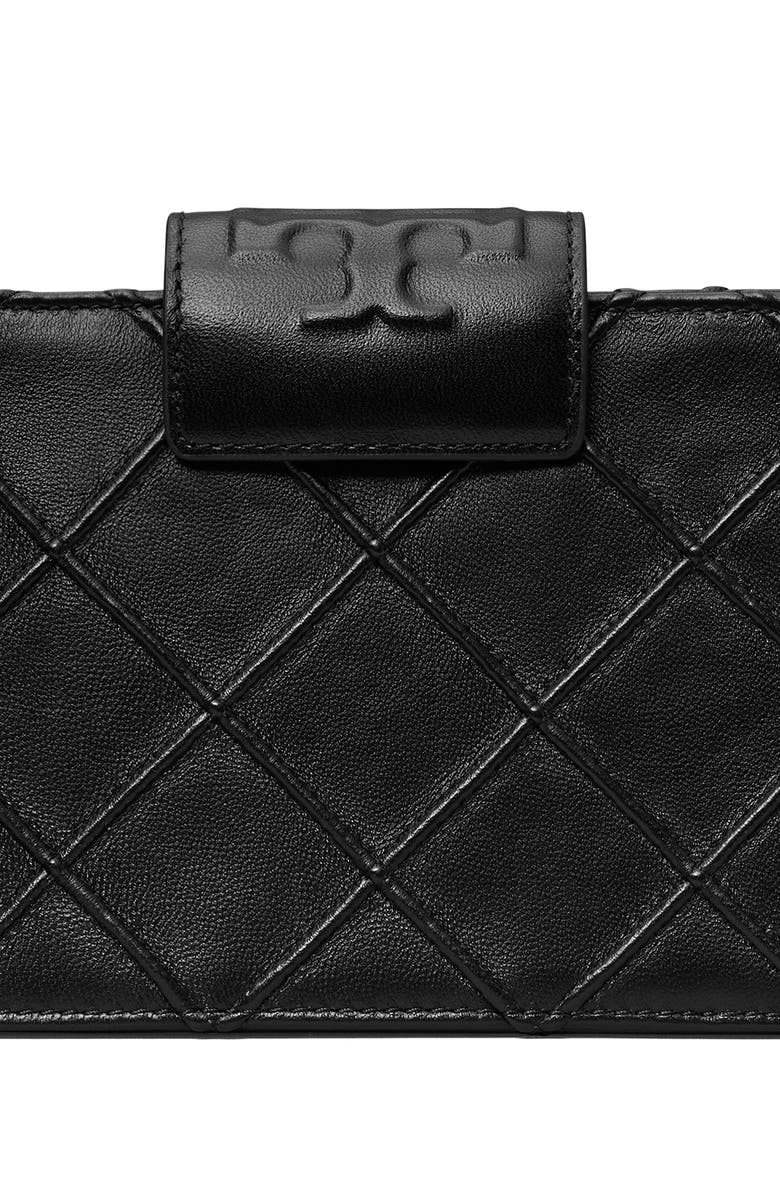 Tory Burch Mini Fleming Soft Quilted Leather Wallet on a Chain, Alternate, color, Black
