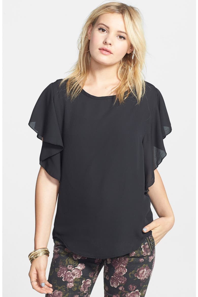Side Ruffle Tee, Main, color, BLACK