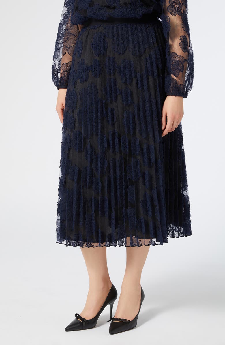 Marina Rinaldi Massa Pleated Embroidered Lace Skirt, Main, color, Midnight Blue