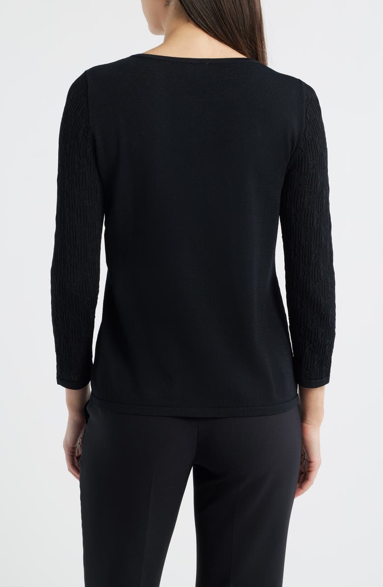 Anne Klein 3D Floral Appliqué Yoke Sweater, Alternate, color, Anne Black