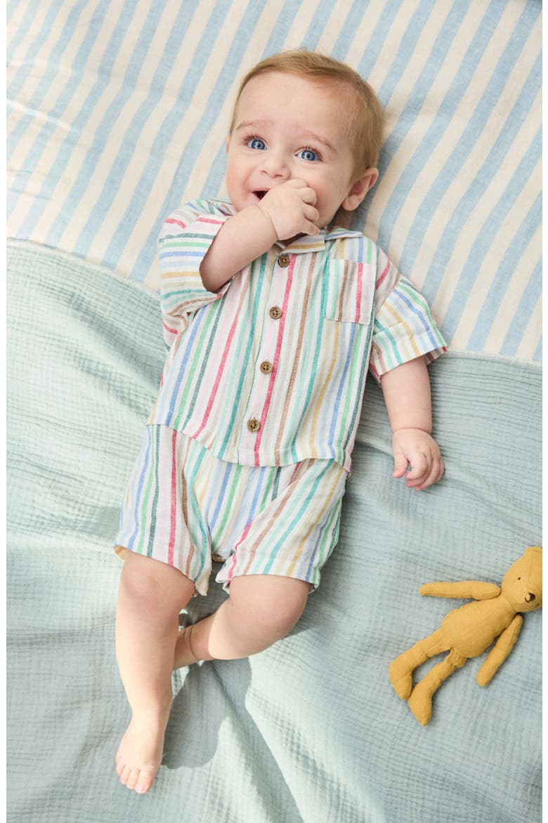 Multi Stripe Linen Blend Romper, Alternate, color, BLUE