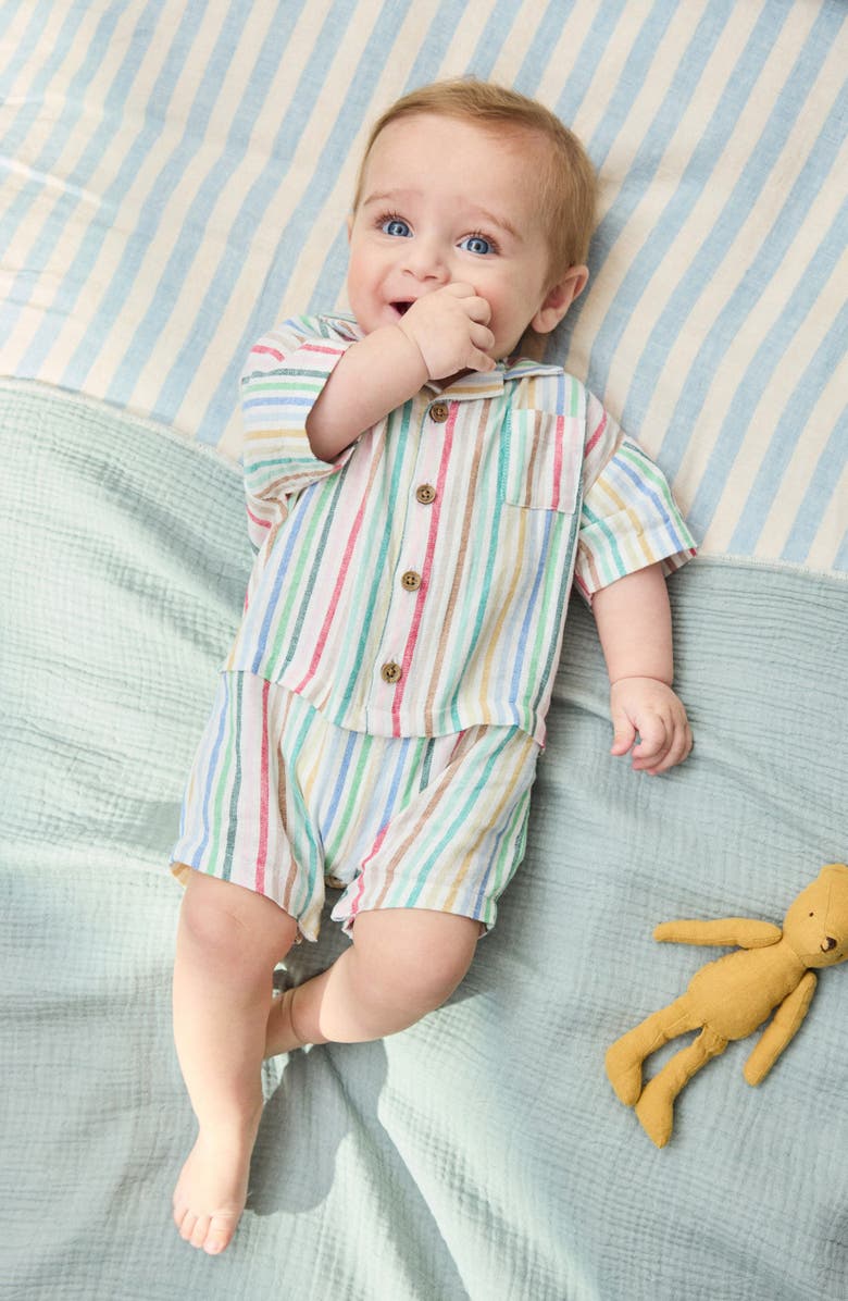 NEXT Multi Stripe Linen Blend Romper, Alternate, color, Blue