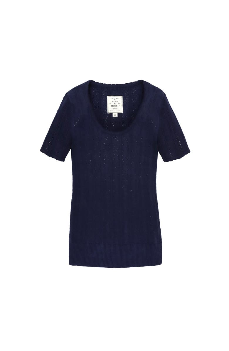 Hope & Henry Short Sleeve Scoop Neck Sweater Top, Alternate, color, Navy Pointelle