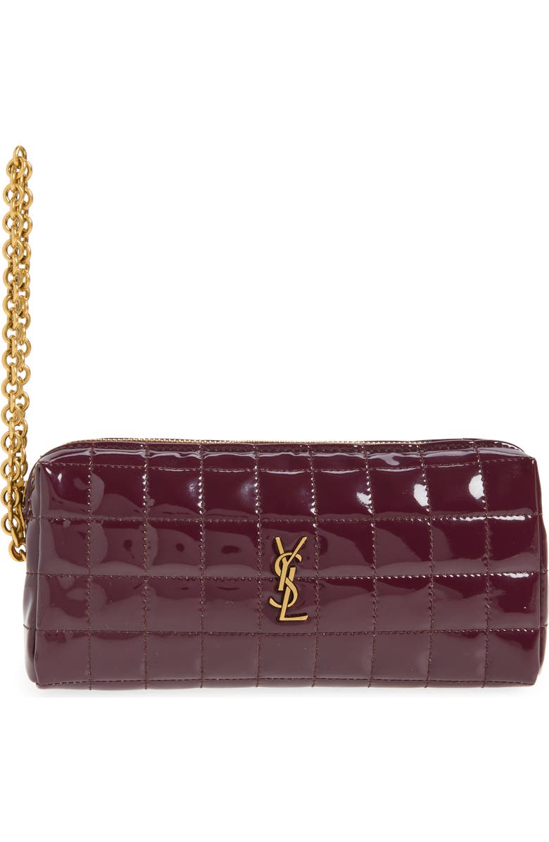 Saint Laurent Cassandre Bijou Matelassé Carré Leather Wristlet, Main, color, Dark Red Wine