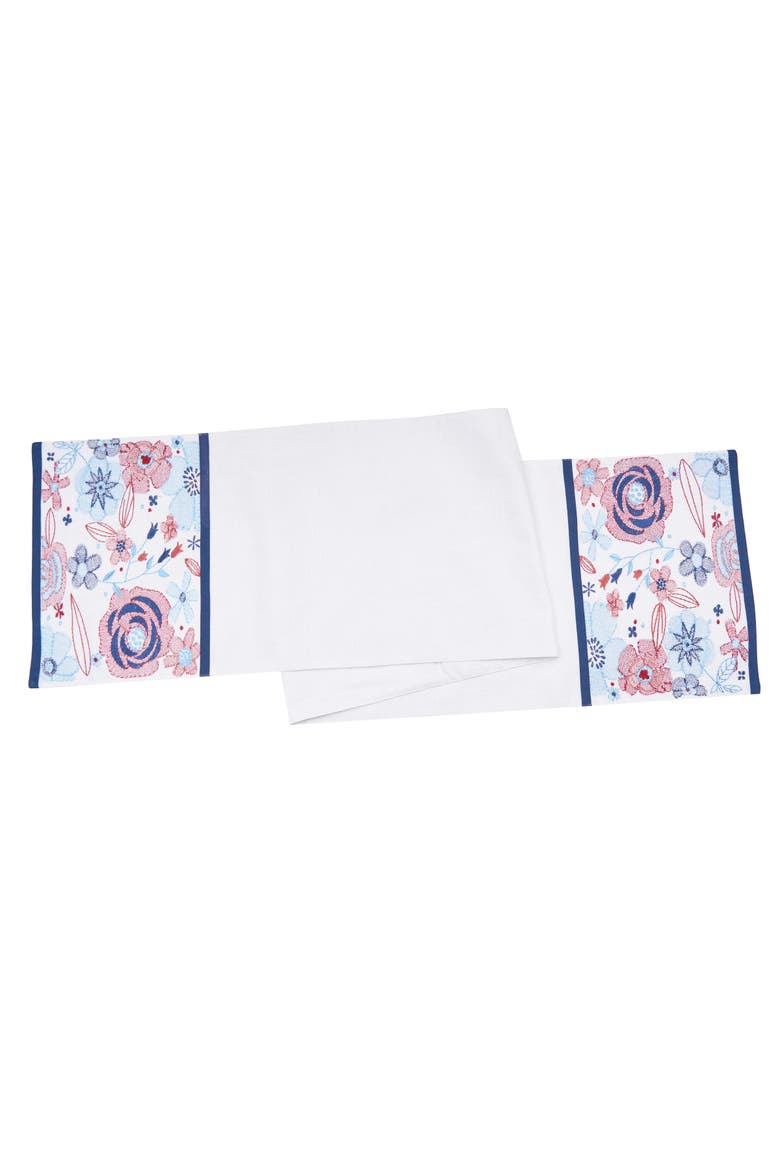 Patriotic Floral 100% Cotton Table Runner 14" x 72", Main, color, Red