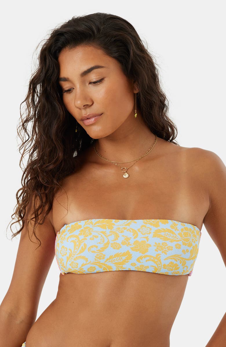 Roxy Tapestry Patchwork Bandeau Bikini Top, Alternate, color, Blue Multi