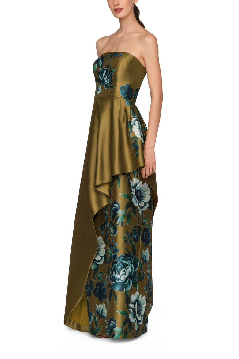 Marigold Strapless Evening Gown, Alternate, color, PECAN