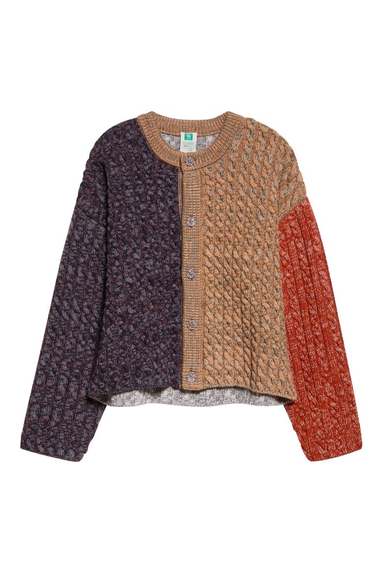Niall Colorblock Crop One of a Kind Cable Knit Cardigan, Alternate, color, MULTICOLORED