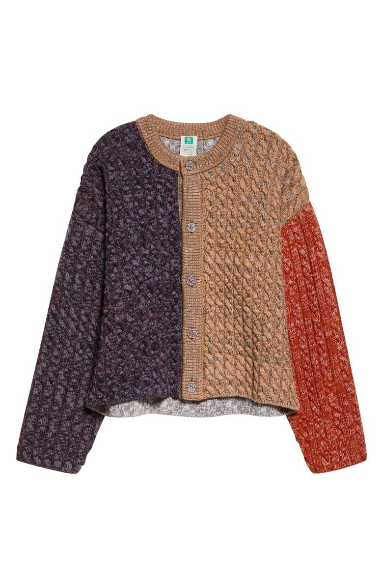 Waste Yarn Project Niall Colorblock Crop One of a Kind Cable Knit Cardigan, Alternate, color, Multicolored
