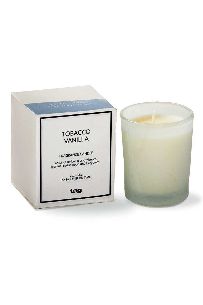 Tobacco Vanilla Scented Votive Candle Light Blue Everyday Use, Main, color, Blue