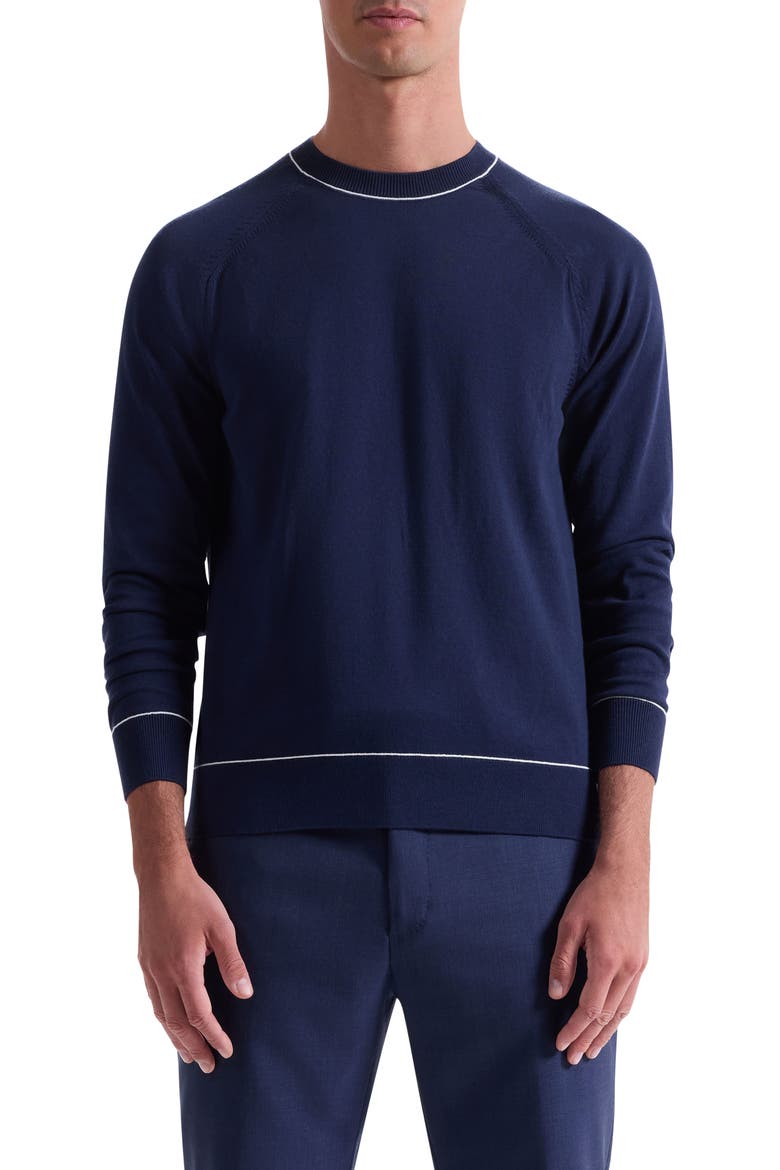 Tipped Cotton Blend Crewneck Sweater, Main, color, NAVY