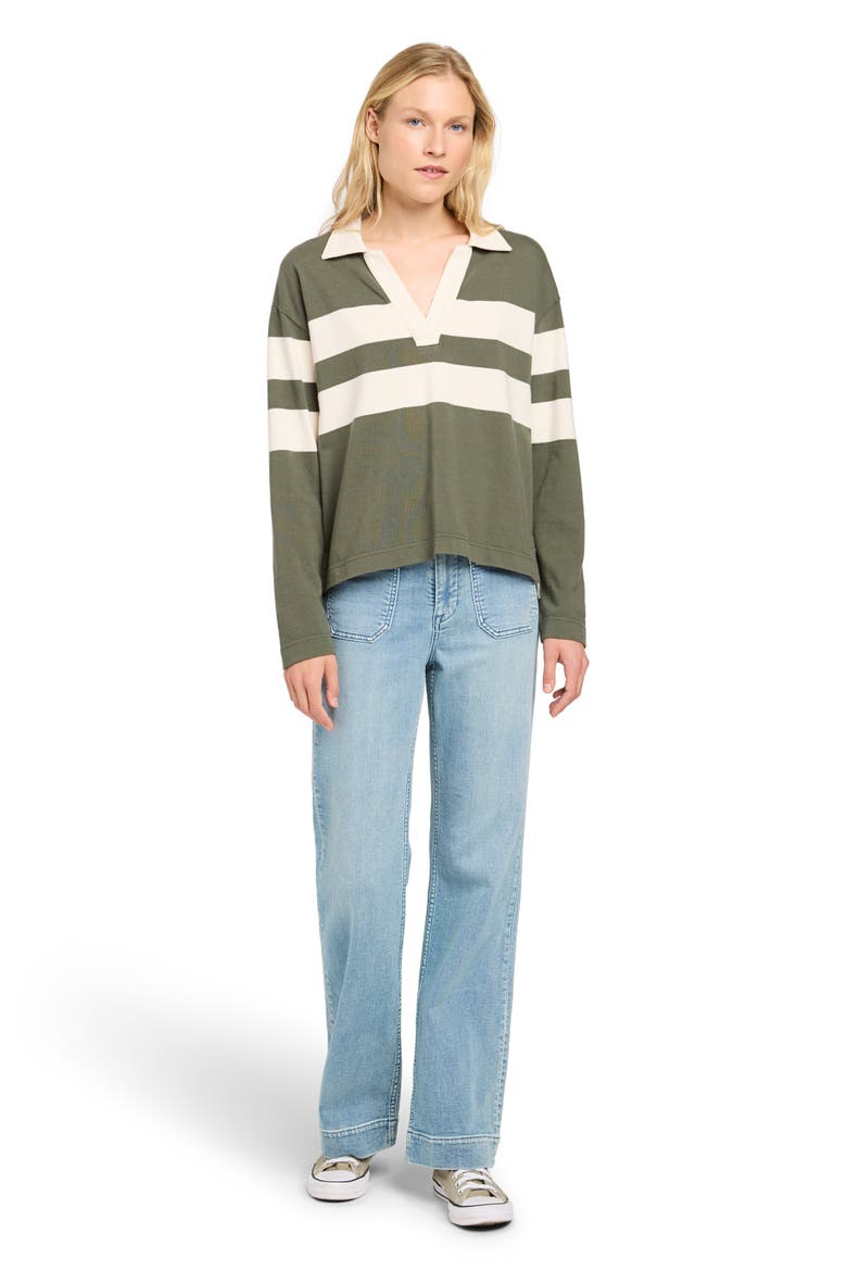 Stripe Long Sleeve Cotton Johnny Collar Polo, Alternate, color, GREEN LAKE STRIPE