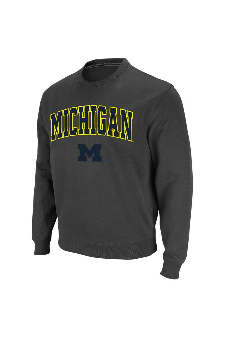 Men's Colosseum Charcoal Michigan Wolverines Arch & Logo Crew Neck Sweatshirt, Alternate, color, Charcoal
