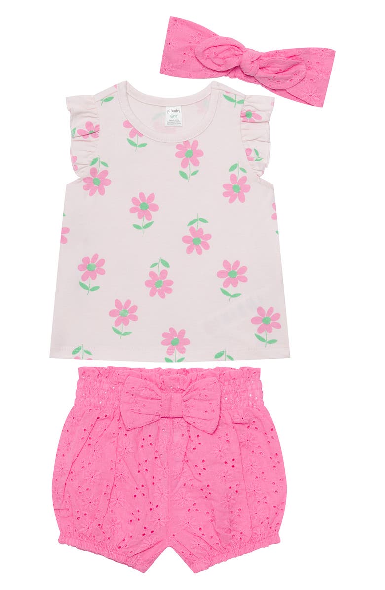 PL Baby by Petit Lem Floral Tank, Eyelet Shorts & Headband Set, Main, color, 