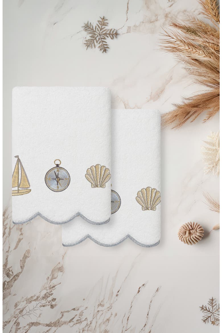Seajoy Scallop Set of 2 Bath Towels, Alternate, color, WHITE/ GRAY
