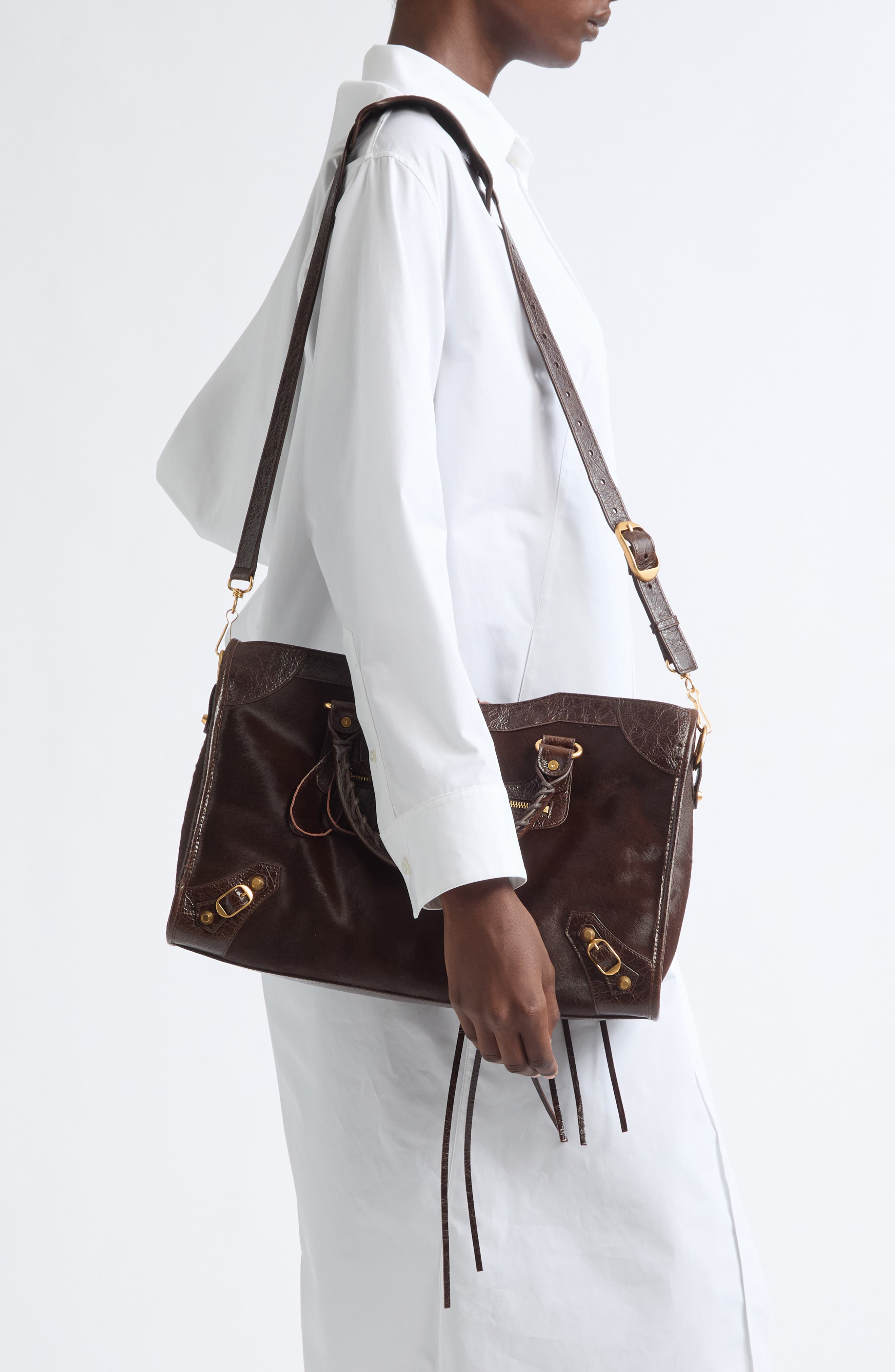 Medium Le City Genuine Calf Hair & Arena Leather Satchel, Alternate, color, 2836 MID BROWN
