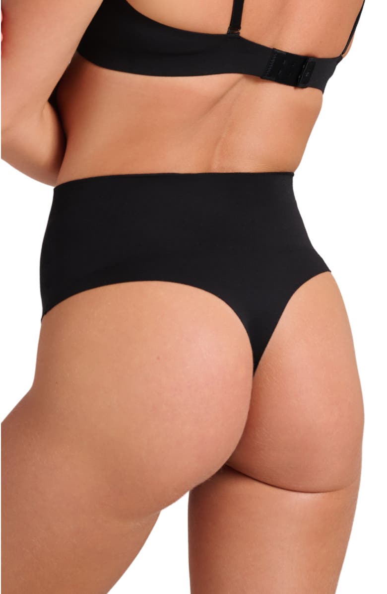 Siella Organic Cotton No-Show Shaping Thong, Alternate, color, Black