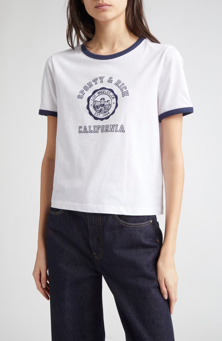 Sporty & Rich California Emblem Graphic Ringer T-Shirt, Main, color, Open White