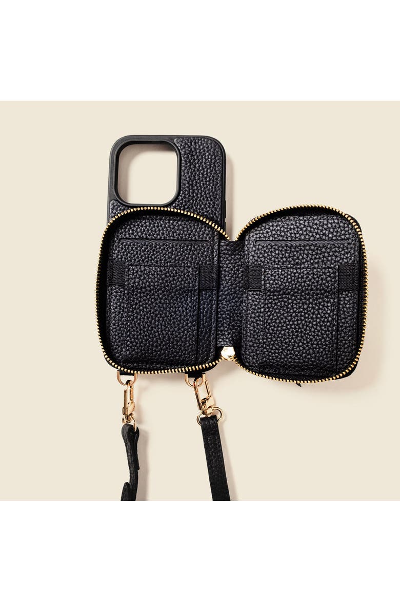 Leather iPhone Case with wallet and crossbody strap, Alternate, color, Black
