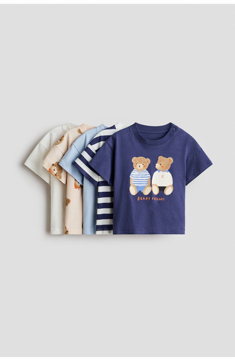 H&M 5-pack Cotton T-shirts, Main, color, Dark Blue/Teddy Bears