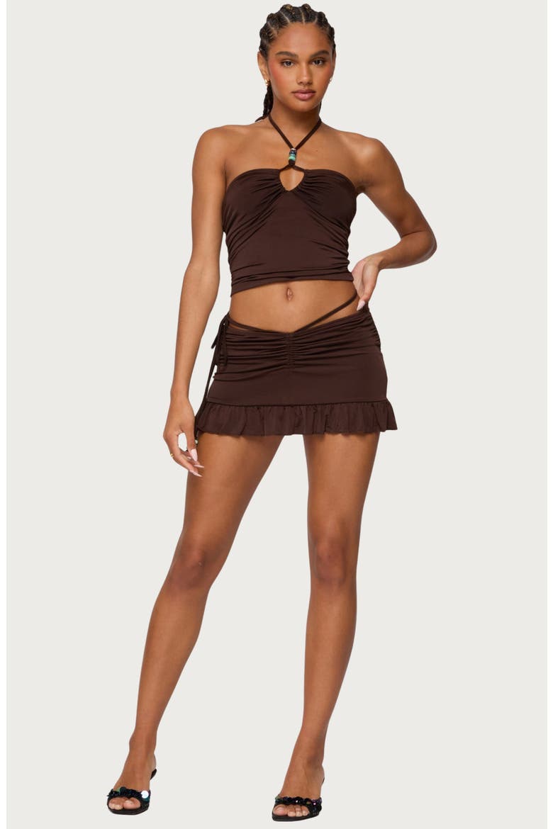 Koda Ruched Miniskirt, Alternate, color, BROWN