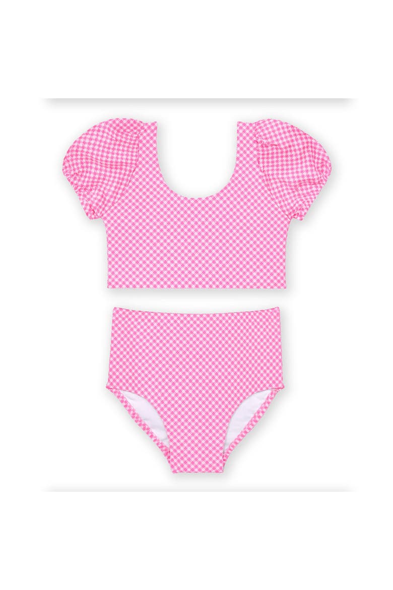 Gingham Puff Sleeve Bikini, Main, color, Pink/White