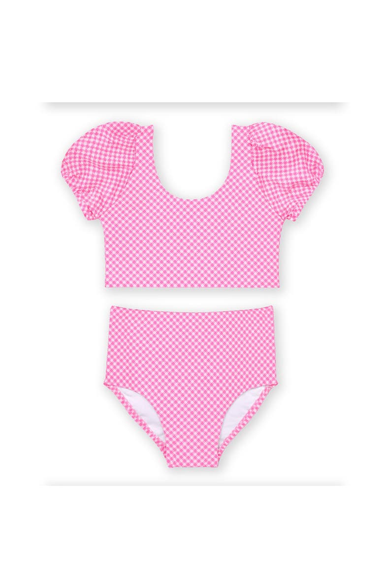 Florence Eiseman Gingham Puff Sleeve Bikini, Main, color, Pink/White