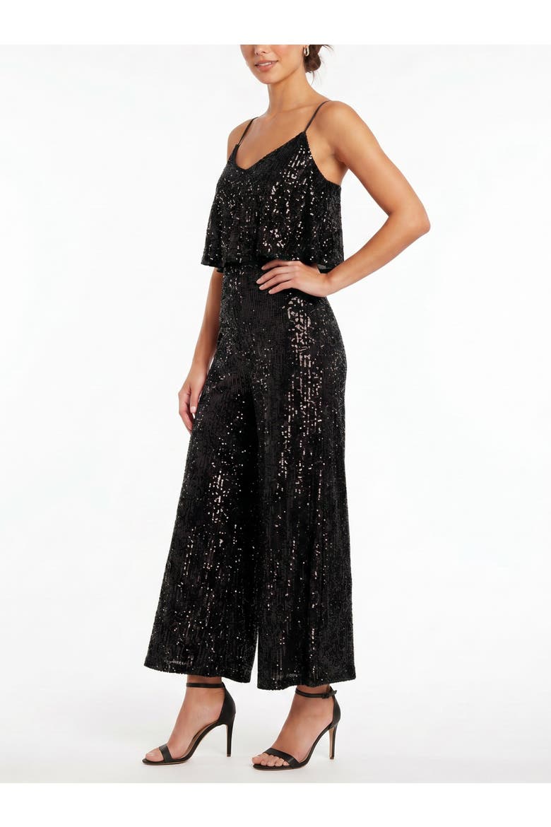 Sequin Tara Ruffle Jumpsuit, Alternate, color, Black