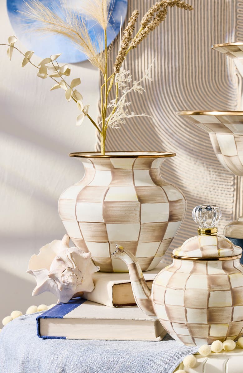 MACKENZIE CHILDS Mocha Check Large Enameled Steel Vase, Alternate, color, Mocha