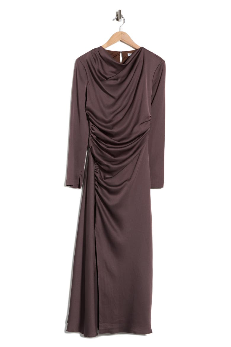 Odessa Long Sleeve Ruched Maxi Dress, Alternate, color, CHOCOLATE