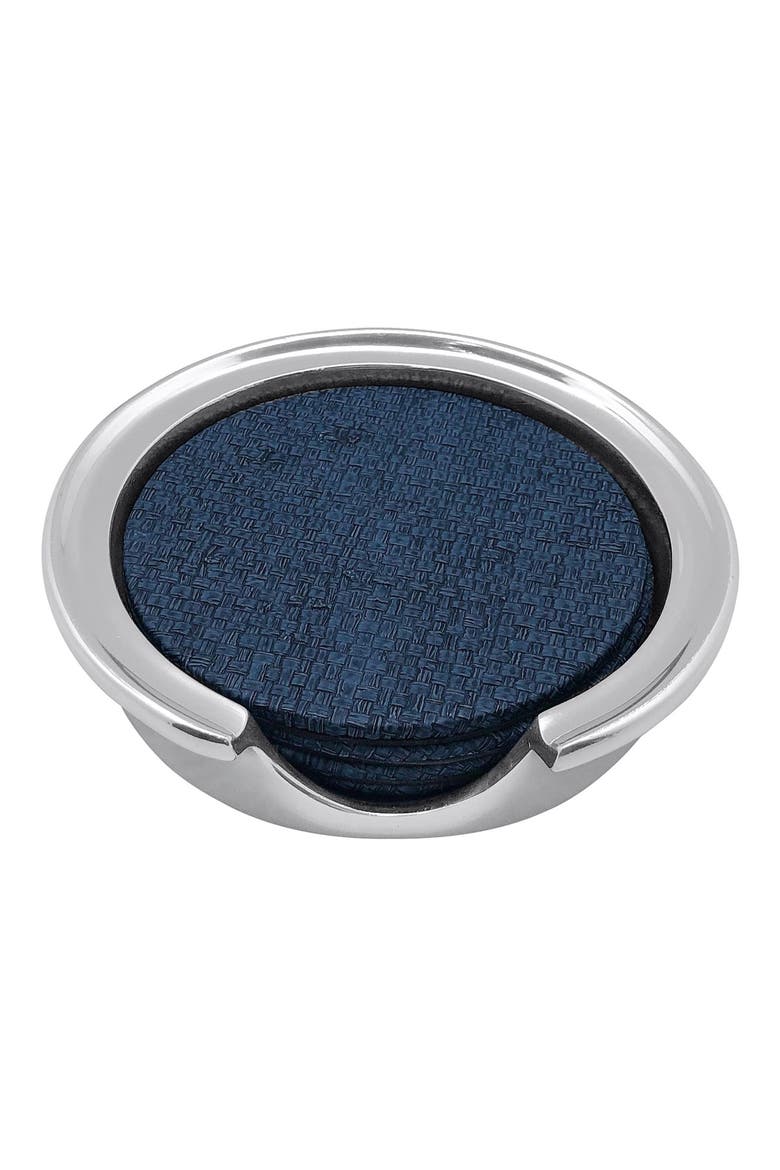 Faux Grasscloth Signature Coaster Set, Main, color, BLUE