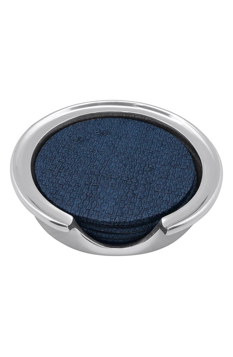 Mariposa Faux Grasscloth Signature Coaster Set, Main, color, Blue