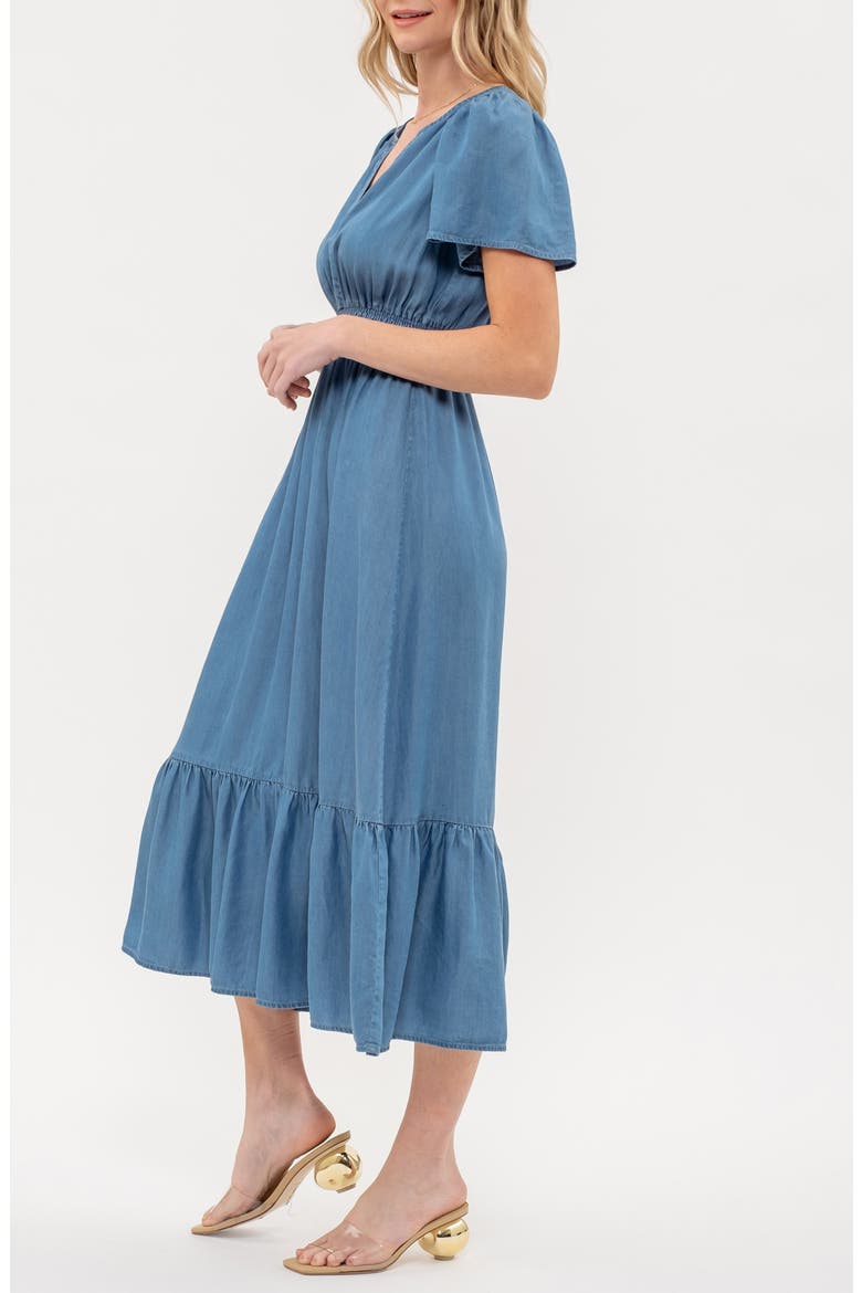 Split Neck Flutter Sleeve Dress, Alternate, color, CHAMBRAY