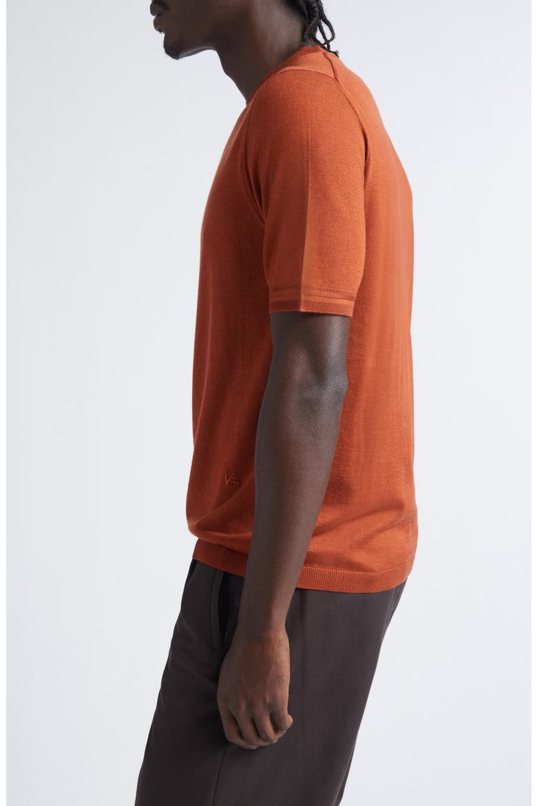 Short Sleeve Wool, Silk & Cashmere Sweater, Alternate, color, METALLIC RUST/ COPPER