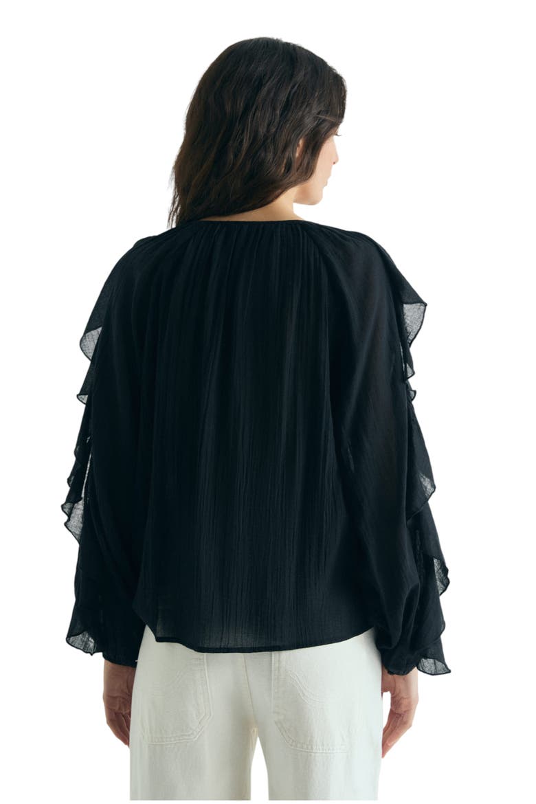 Ruffled Cotton Blouse, Alternate, color, Black