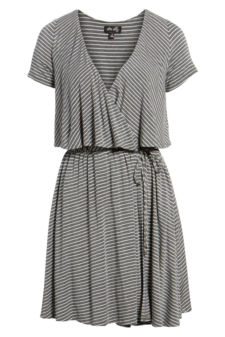 Stripe Flutter Bodice Dress, Alternate, color, CHARCOAL/ IVORY STRIPE