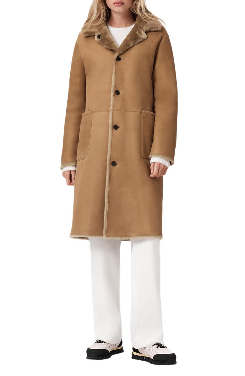 AllSaints Serra Reversible Genuine Shearling Coat, Alternate, color, Conker Brown