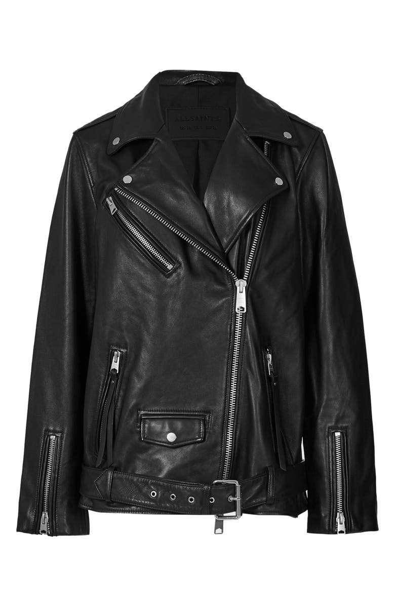 AllSaints Billie Oversize Leather Biker Jacket, Alternate, color,